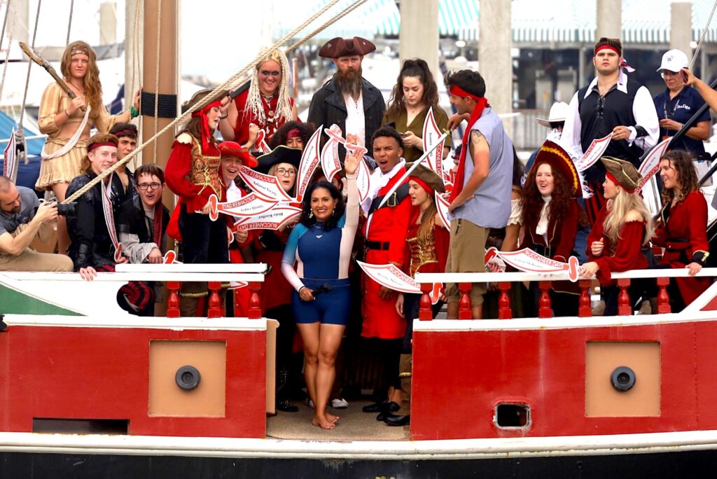 Corpus Christi Mayor Paulette Guajardo's partaking in the Walk the Plank tradition at Buc Days.