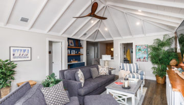 The living area of this coastal home reflects the airy nature of the area.