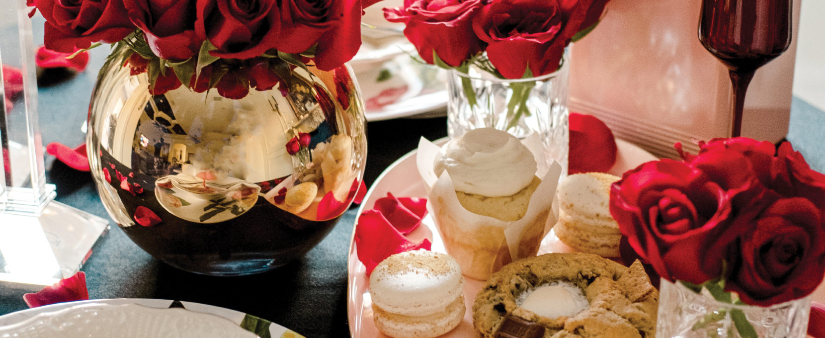 A romantic valentine's day at home set up on the dining room table.