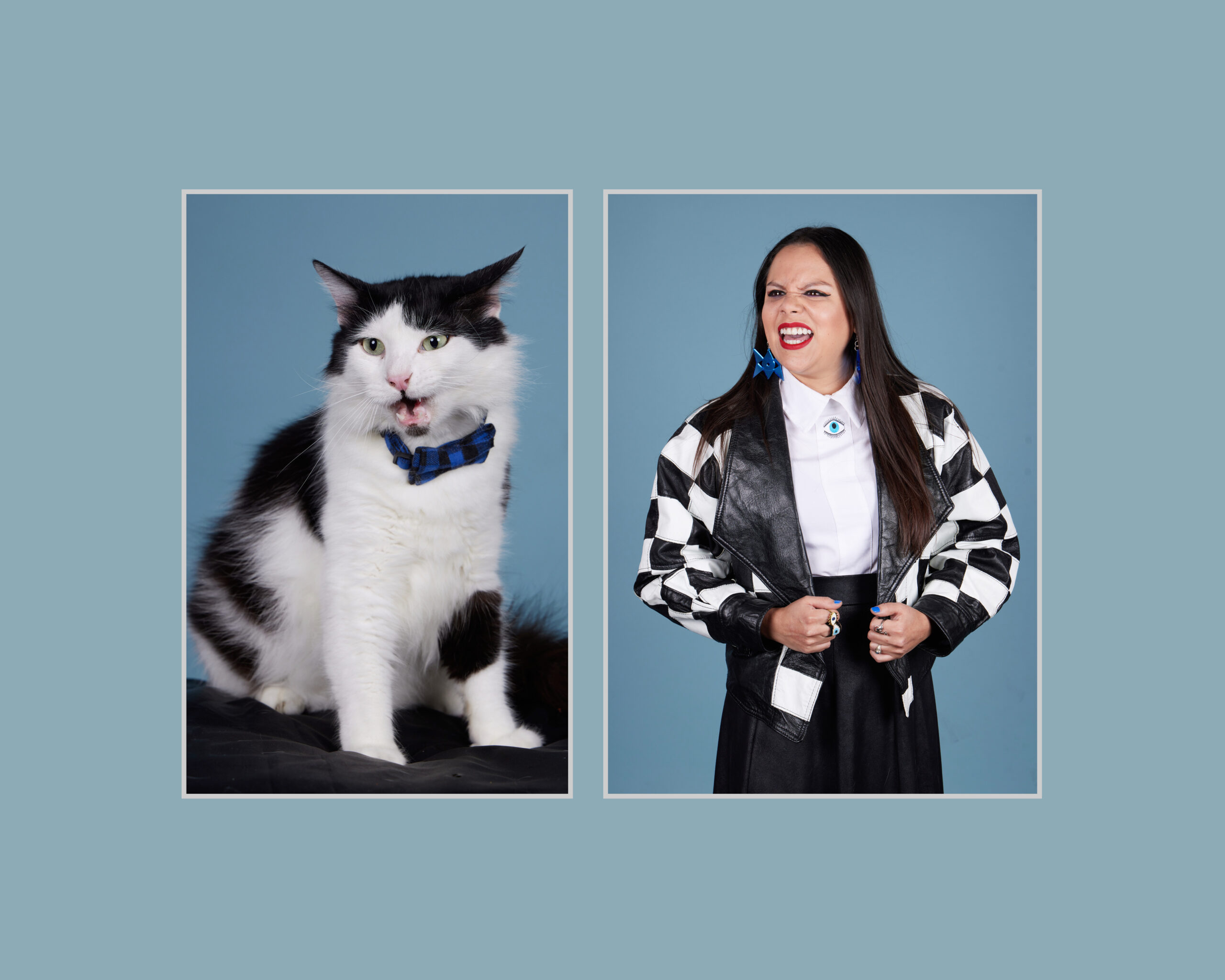 Corpus Christi Pet Lookalikes: Mayra Zamora & Mancha the Tuxedo Cat