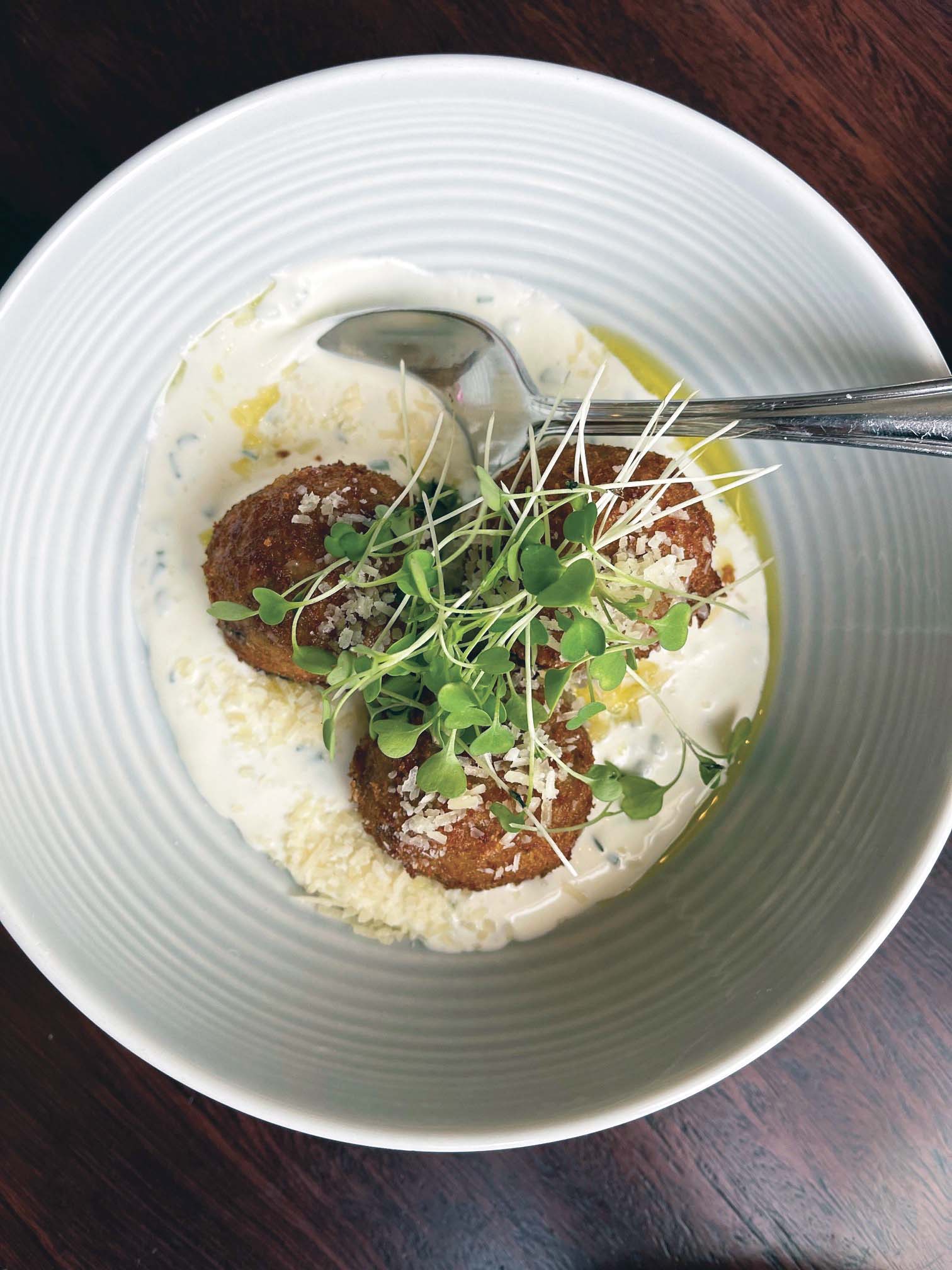 Plated Mushroom Risotto at Paddock Club in Elkhart Lake, Wisconsin.