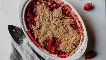 Strawberry Rubarb Crumble made from garden-fresh berries.