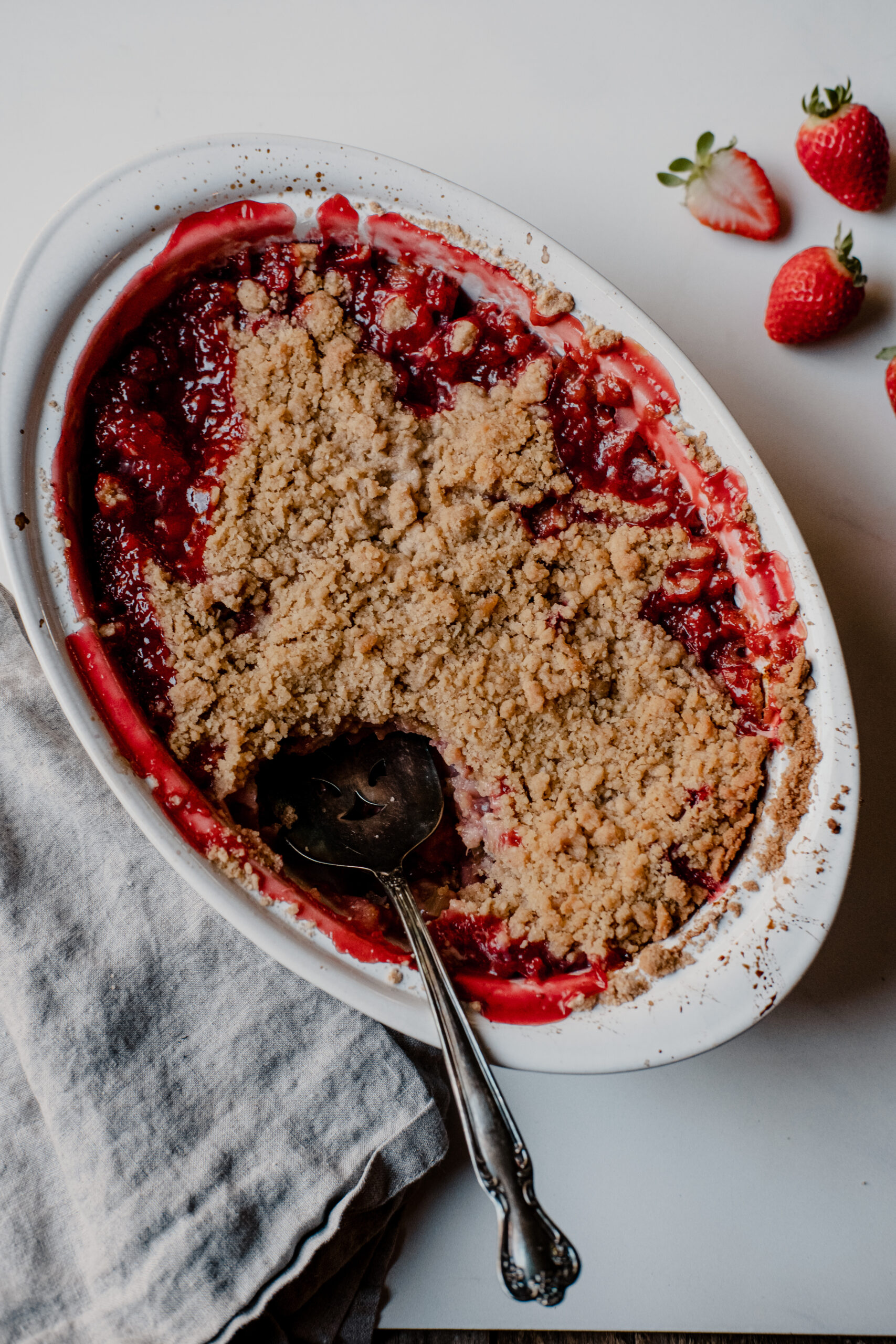 Strawberry Rubarb Crumble made from garden-fresh berries.