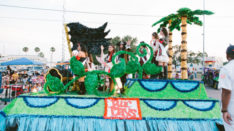 A float in the annual Buc Days Parade is seen making its way through the streets of Corpus Christi.