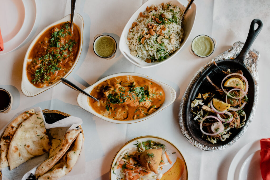 A spread of food from Persis Indian Grill in Corpus Christi, Texas.