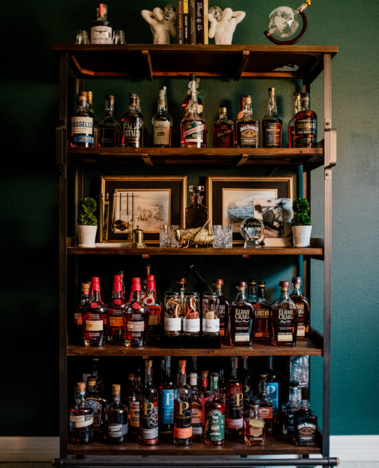 A carefully style home bar and how to make the most of a small space.