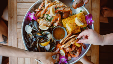 seafood tower at Snoopy's Pearl Oyster Bar