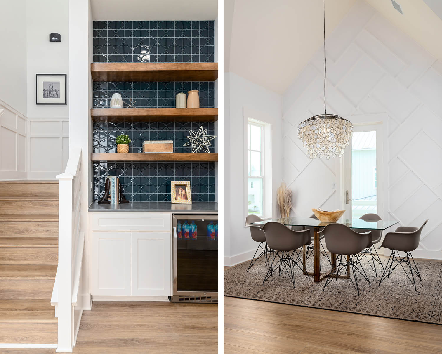 Port Aransas beach house bar and dining room areas. 