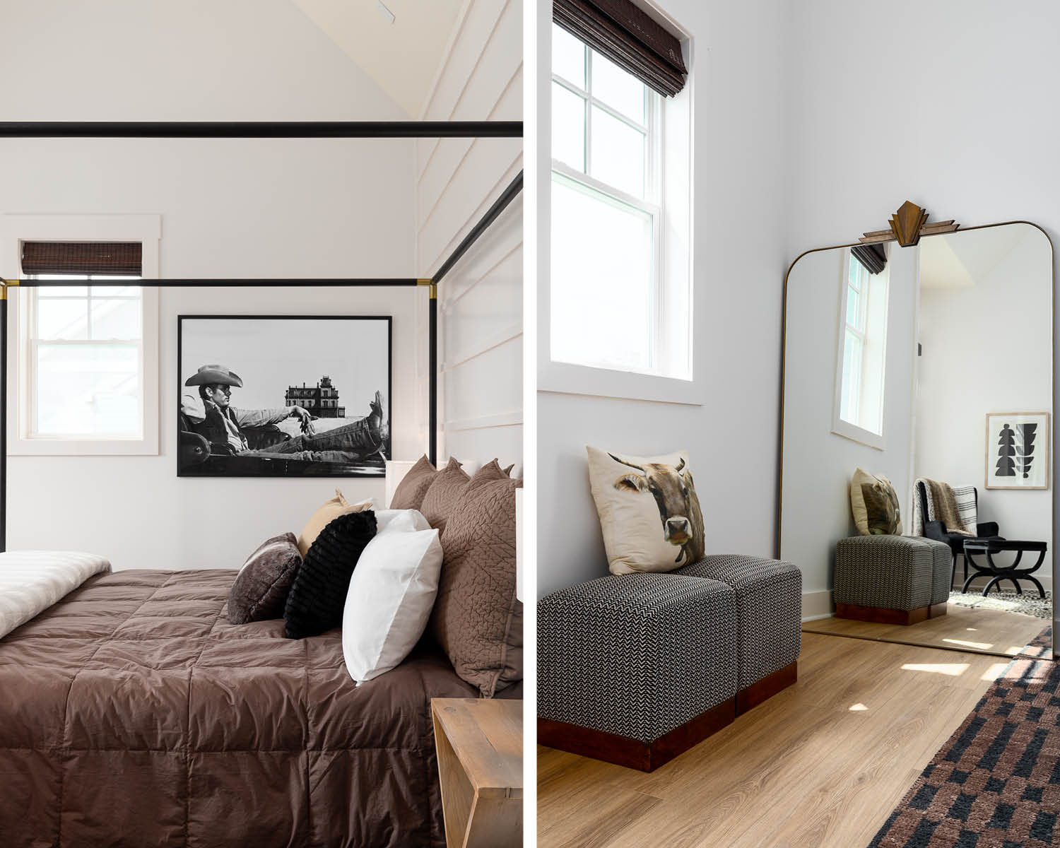 Photo of bedroom in Port Aransas beach house showcasing Texas history and cowboy noir. 