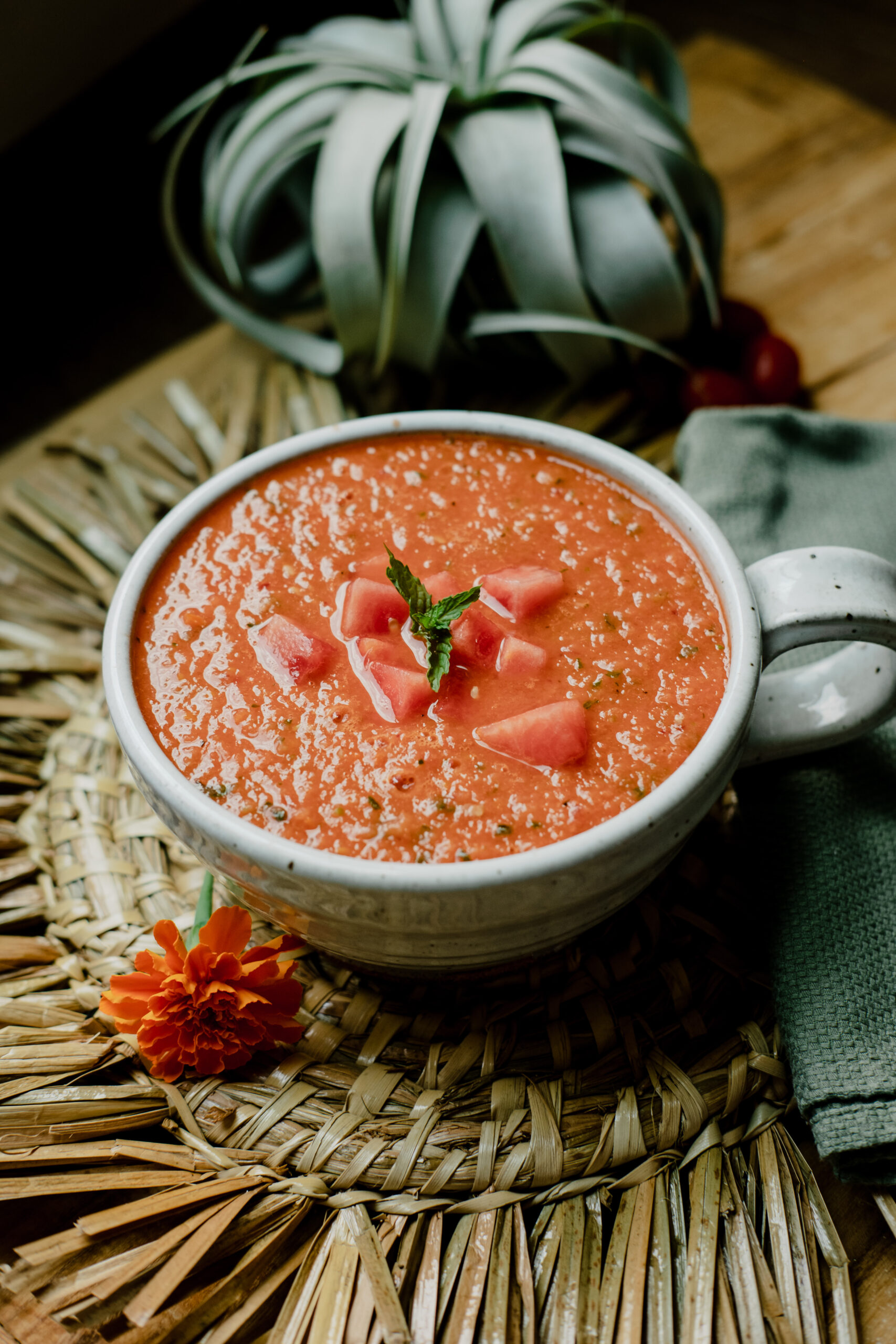 watermelon gazpacho for The Bend Magazine Farm to Table 