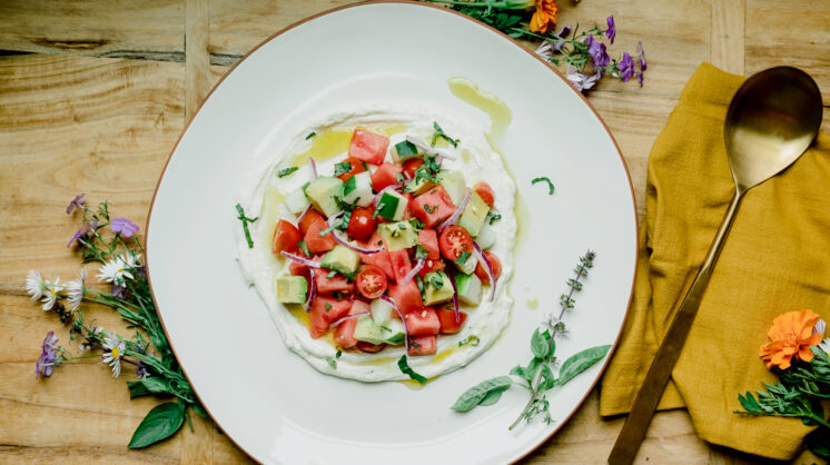 watermelon with whipped feta for The Bend Magazine Farm to Table