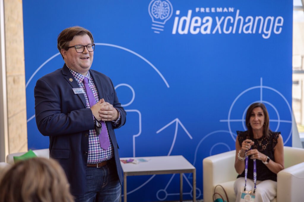 Special guest speaker gives a presentation at an even held at the American Bank Center in Corpus Christi.