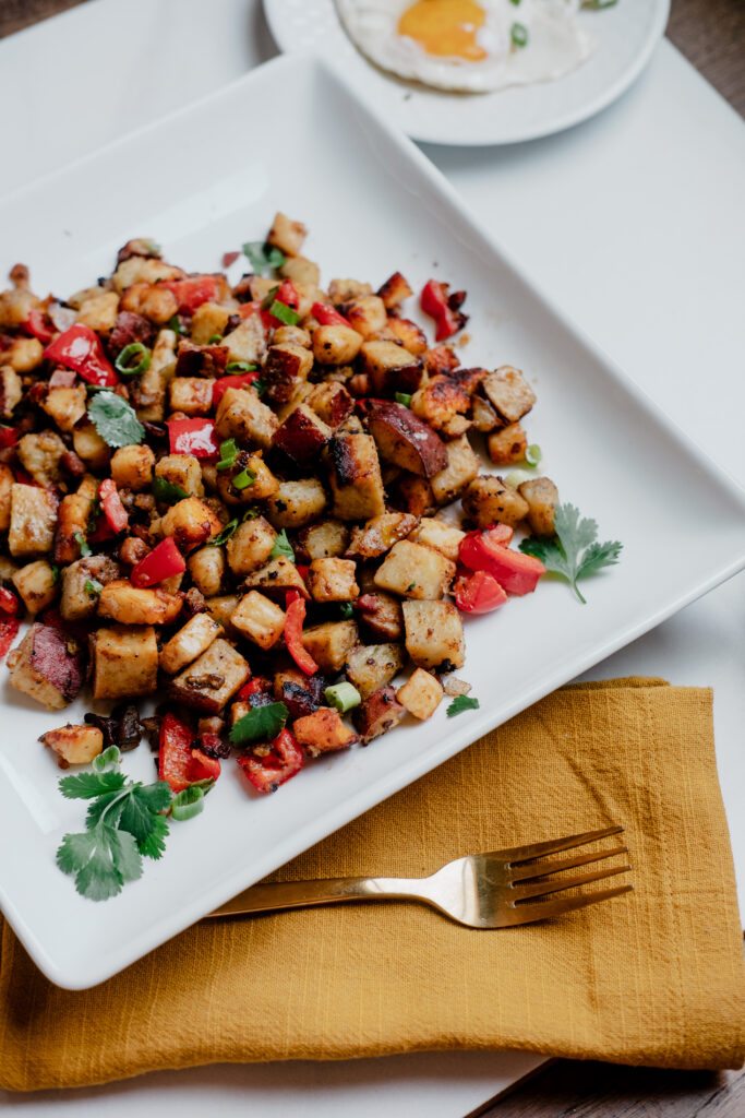 sweet potato and halloumi hash breakfast recipe