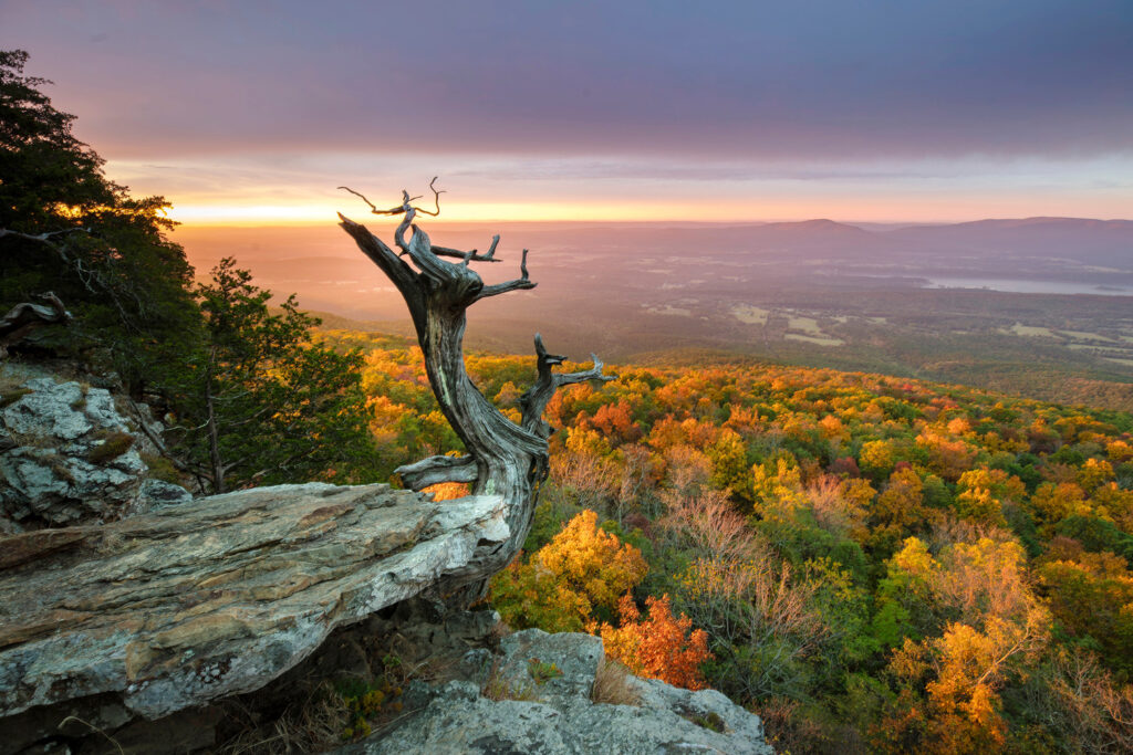 A fall landscape image in Hot Springs, Arkansas depicts the perfect fall vacation spot.