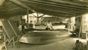 A vintage photo from Farley Boat Works in Port Aransas, Texas.