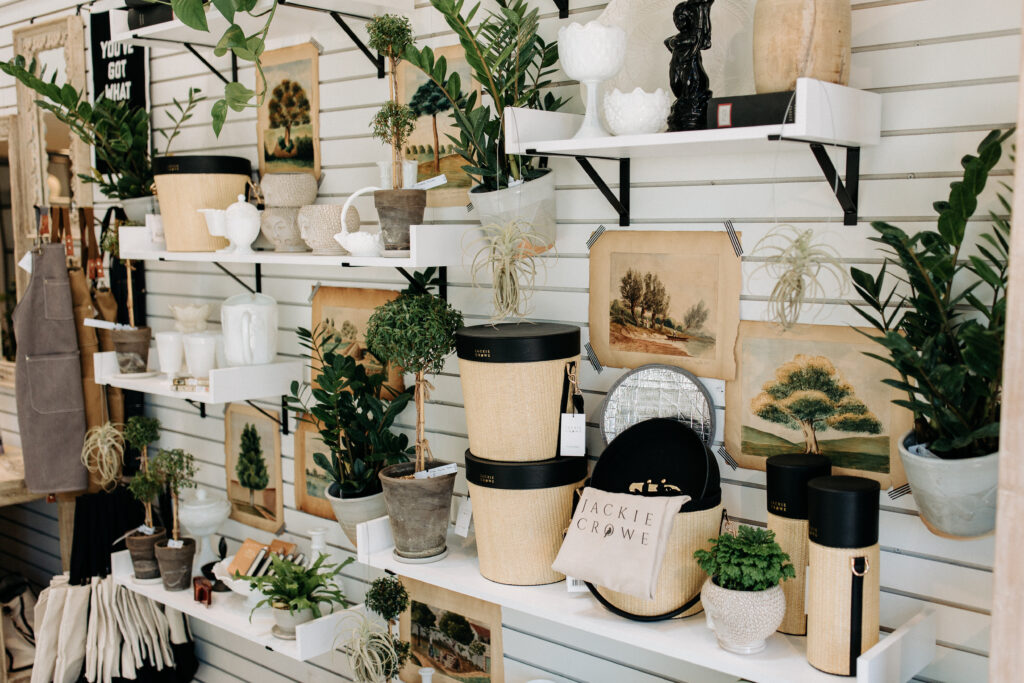 Shelves lined with products inside Wildflowers in Downtown Corpus Christi.