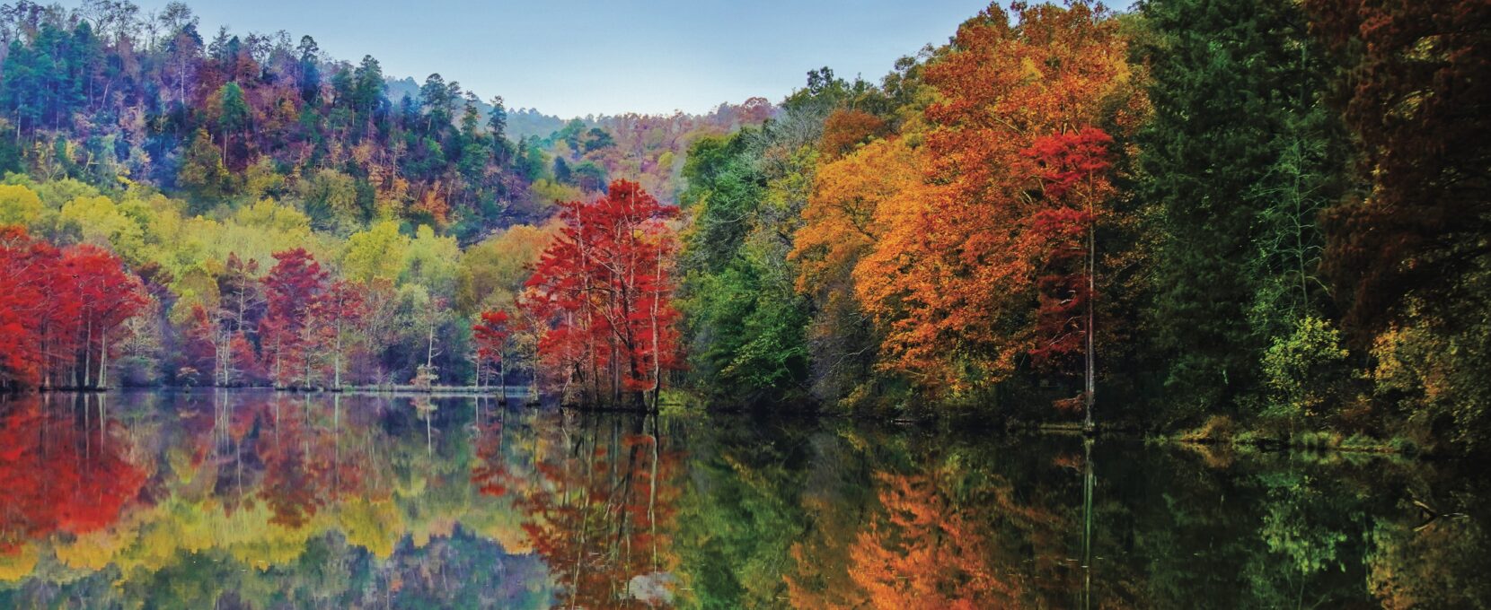 Beavers Bend State Park located in the mountainous region of southeast Oklahoma along the shores of Broken Bow Lake and the Mountain Fork River.