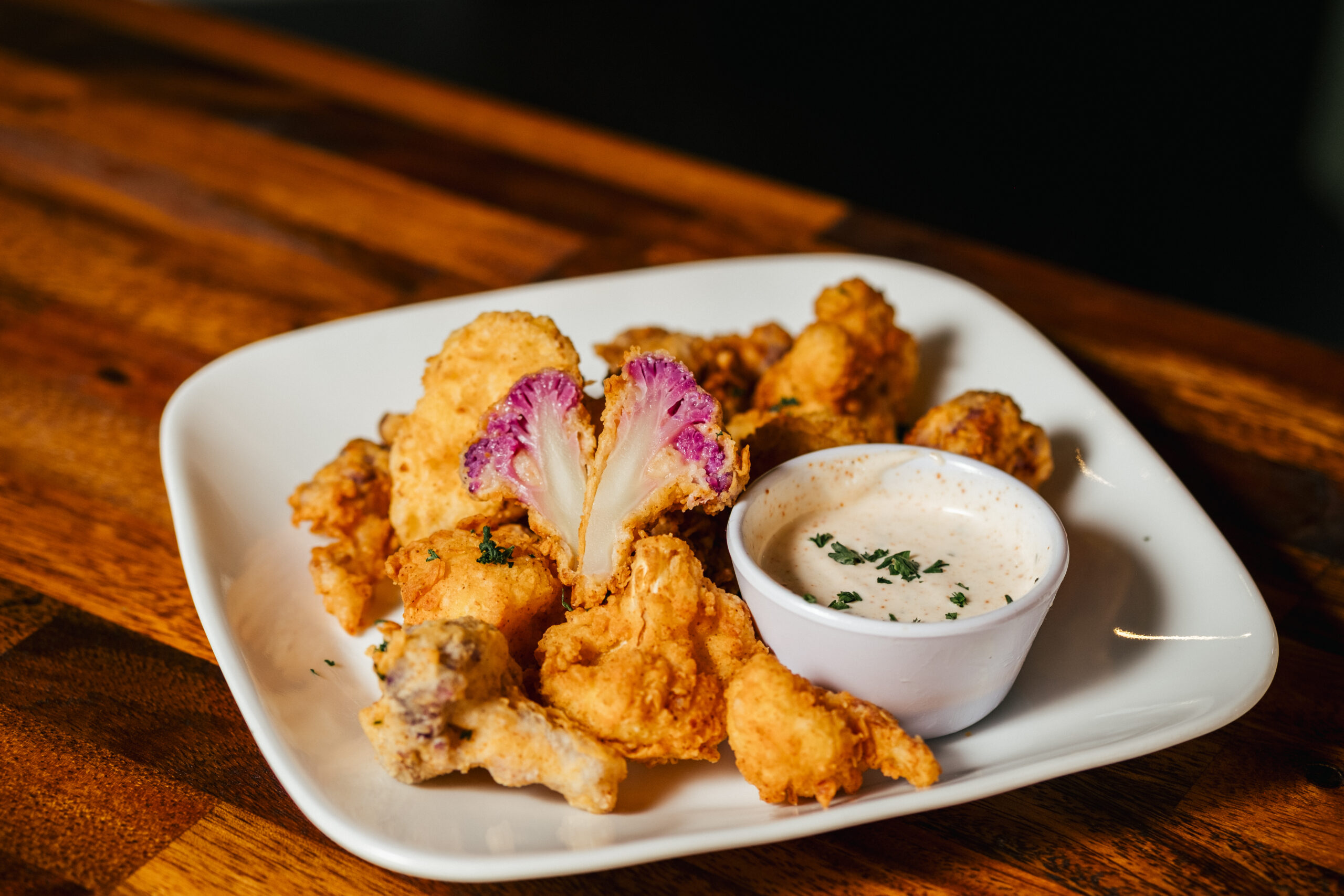 fried cauliflower with spicy ranch from The Galley Bistro and Bakeshop 