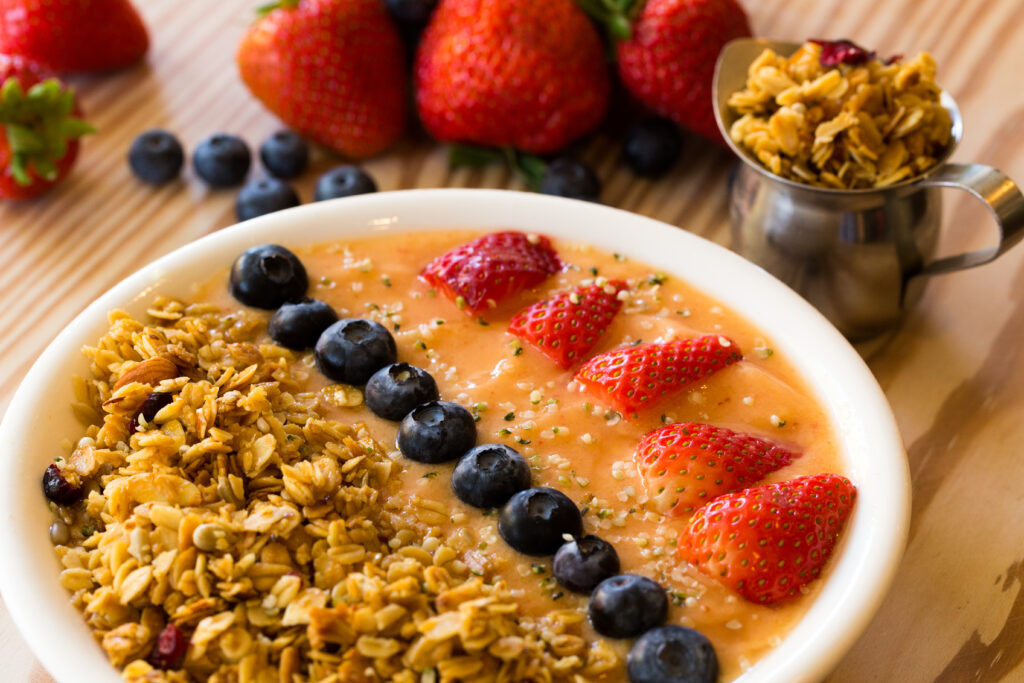 Smoothie bowl on a table at Hesters Cafe in Corpus Christi. 