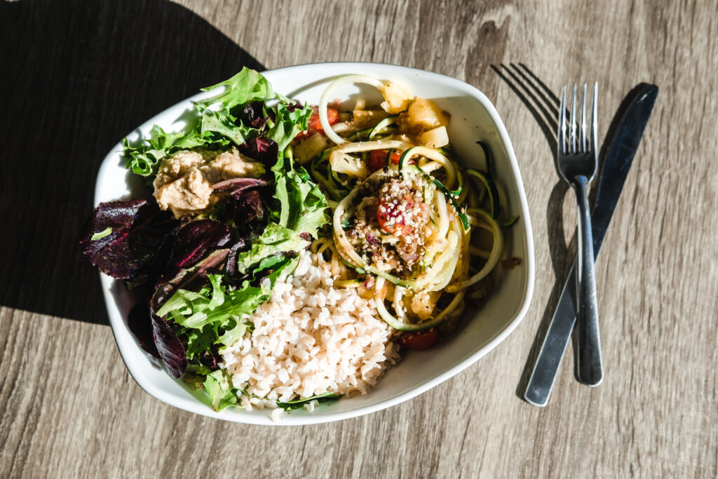 A power bowl on a table at Zambra Fusion Cafe.