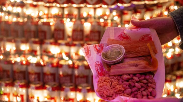 A plate of tamales at House of Rock's Annual Christmas Eve Tamale Dinner in Corpus Christi, Texas.