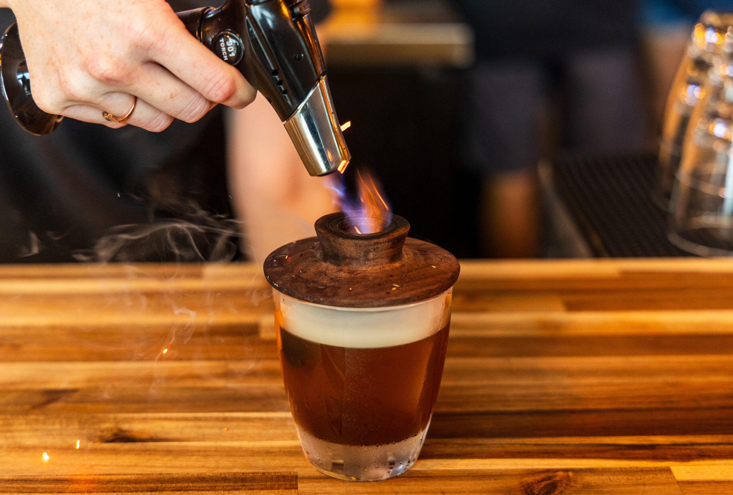 photo of the smoked old fashioned at Tannins Wine Bar & Grill