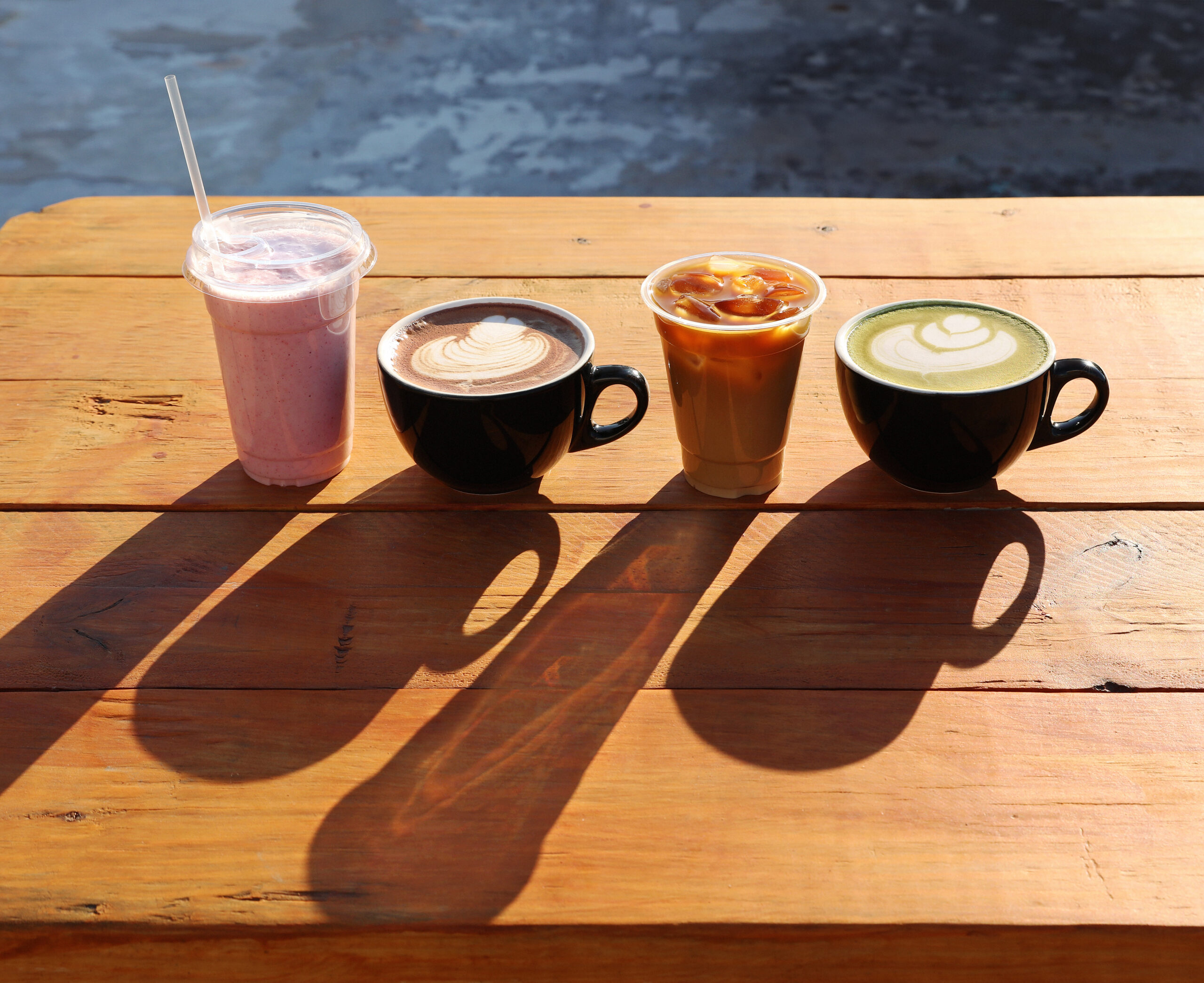 photo of a variety of beverages from Adelphos Coffee Roasters