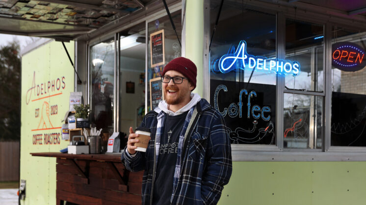 photo of Keenan Laymon, owner of Adelphos Coffee Roasters