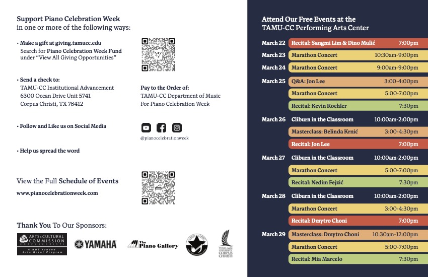 photo of the schedule of events for Piano Celebration Week 