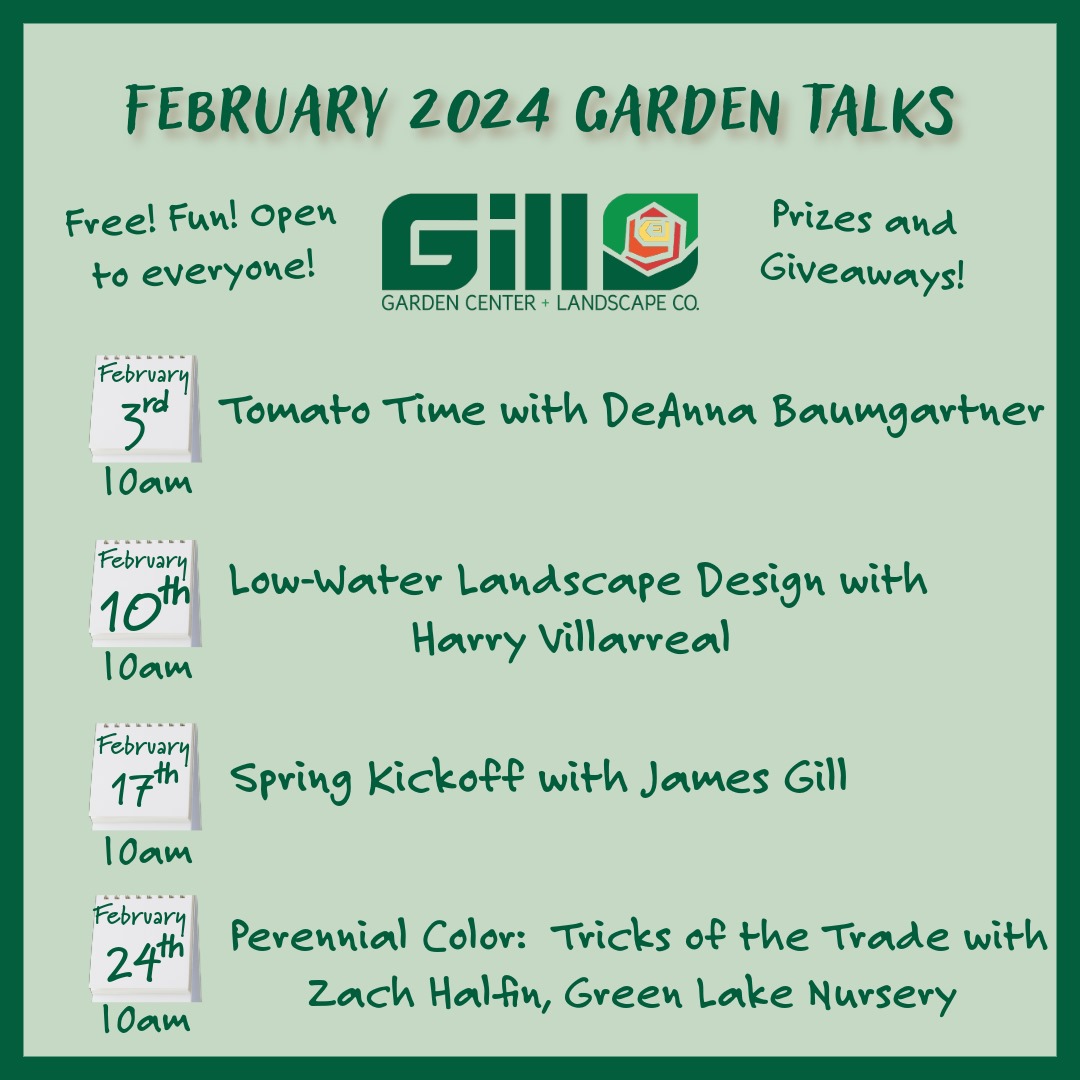 Photo of the schedule for Garden Talks at Gill Garden Center and Landscape Co.