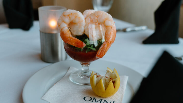 a photo of the shrimp cocktail from Republic of Texas Bar & Grill, which is one of many shrimp cocktails in Corpus Christi to try