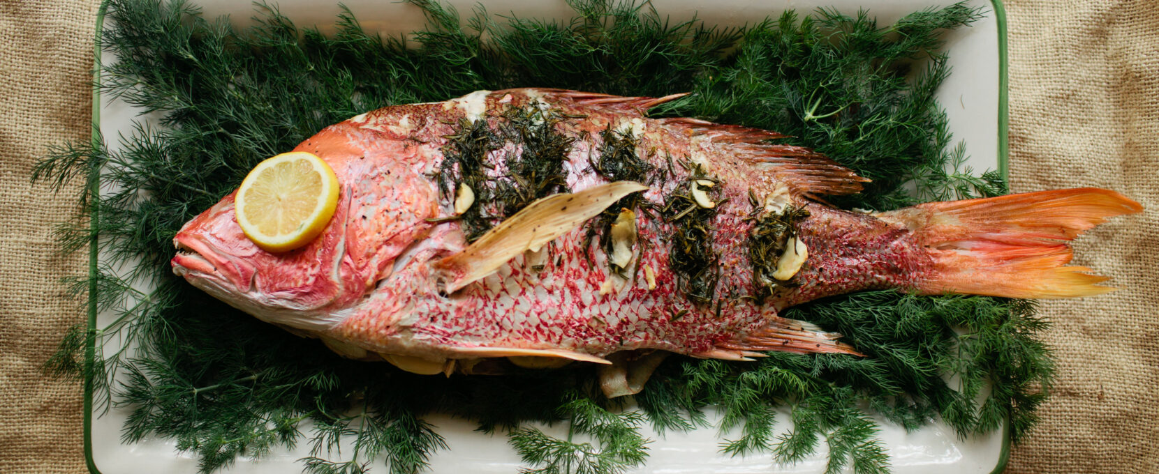 Baked whole snapper recipe from The Bend's Farm to Table archives.