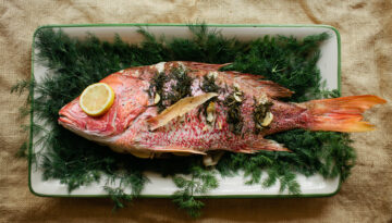 Baked whole snapper recipe from The Bend's Farm to Table archives.