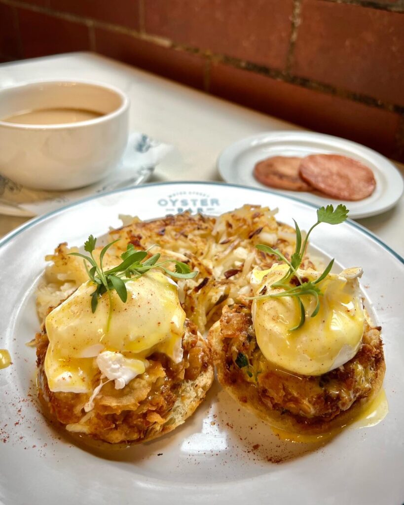 Eggs Orleans for brunch in Corpus Christi at Water Street Oyster Bar. 