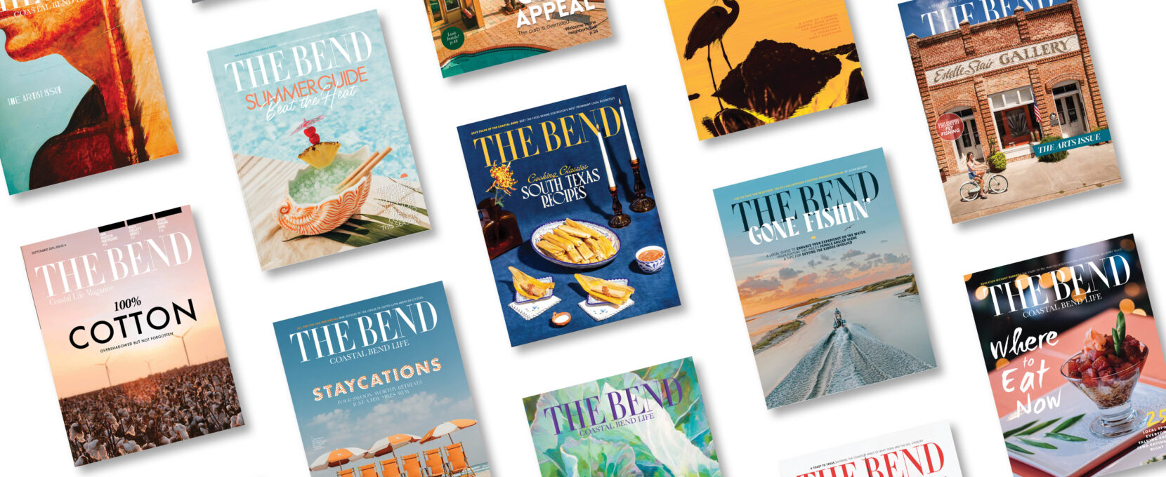 photo of covers of The Bend Magazine over the years