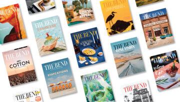 photo of covers of The Bend Magazine over the years