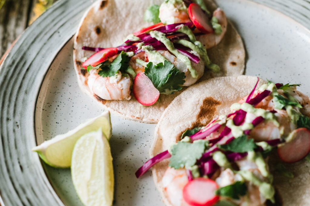 Gulf shrimp tacos recipe from The Bend's Farm to Table archives.