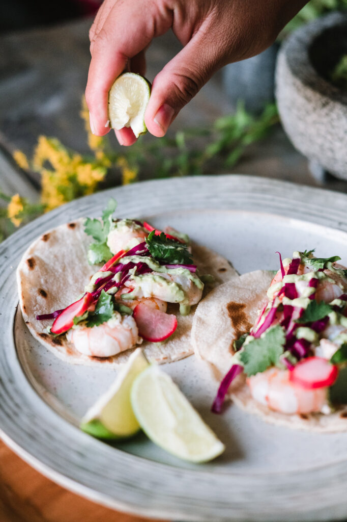 Gulf shrimp tacos recipe from The Bend's Farm to Table archives.