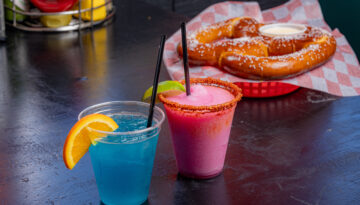 photo of the prickly pear margarita and pretzel at Bier Haus