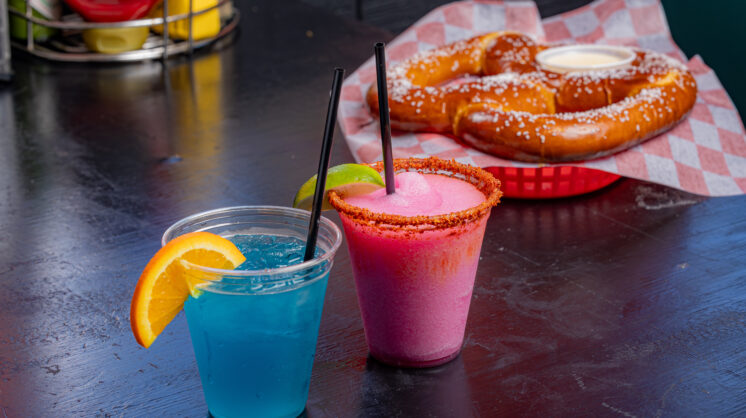 photo of the prickly pear margarita and pretzel at Bier Haus