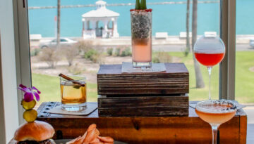 A lineup of menu items from Switchgrass Landing, located inside the Omni Corpus Christi Hotel in downtown Corpus Christi, Texas.