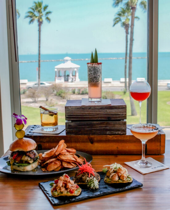 A lineup of menu items from Switchgrass Landing, located inside the Omni Corpus Christi Hotel in downtown Corpus Christi, Texas.