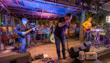 The East and the Crow rock out on stage together during a show at Executive Surf Club in Corpus Christi, Texas.