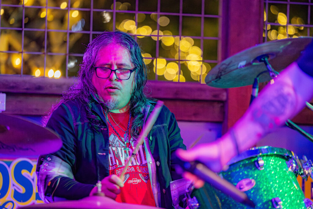 Peter G on drums for the East and the Crow at their Executive Surf Club show in Corpus Christi, Texas.