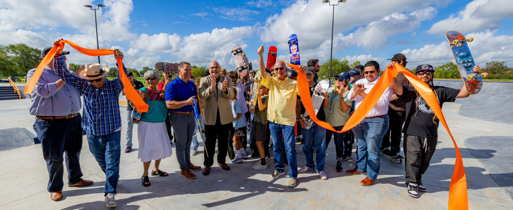 A group of skaters and community members cut the ribbon on the brand new West Guth Skatepark in Corpus Christi, Texas.