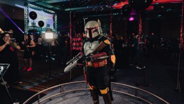 A Corpus Christi Comic Con attendee in Star Wars cosplay at the 2023 Nerd Prom.