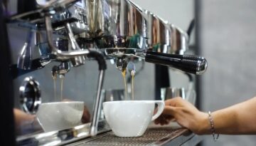 Grind Coffee employee pulls an espresso shot at the new location located uptown in Corpus Christi, Texas.