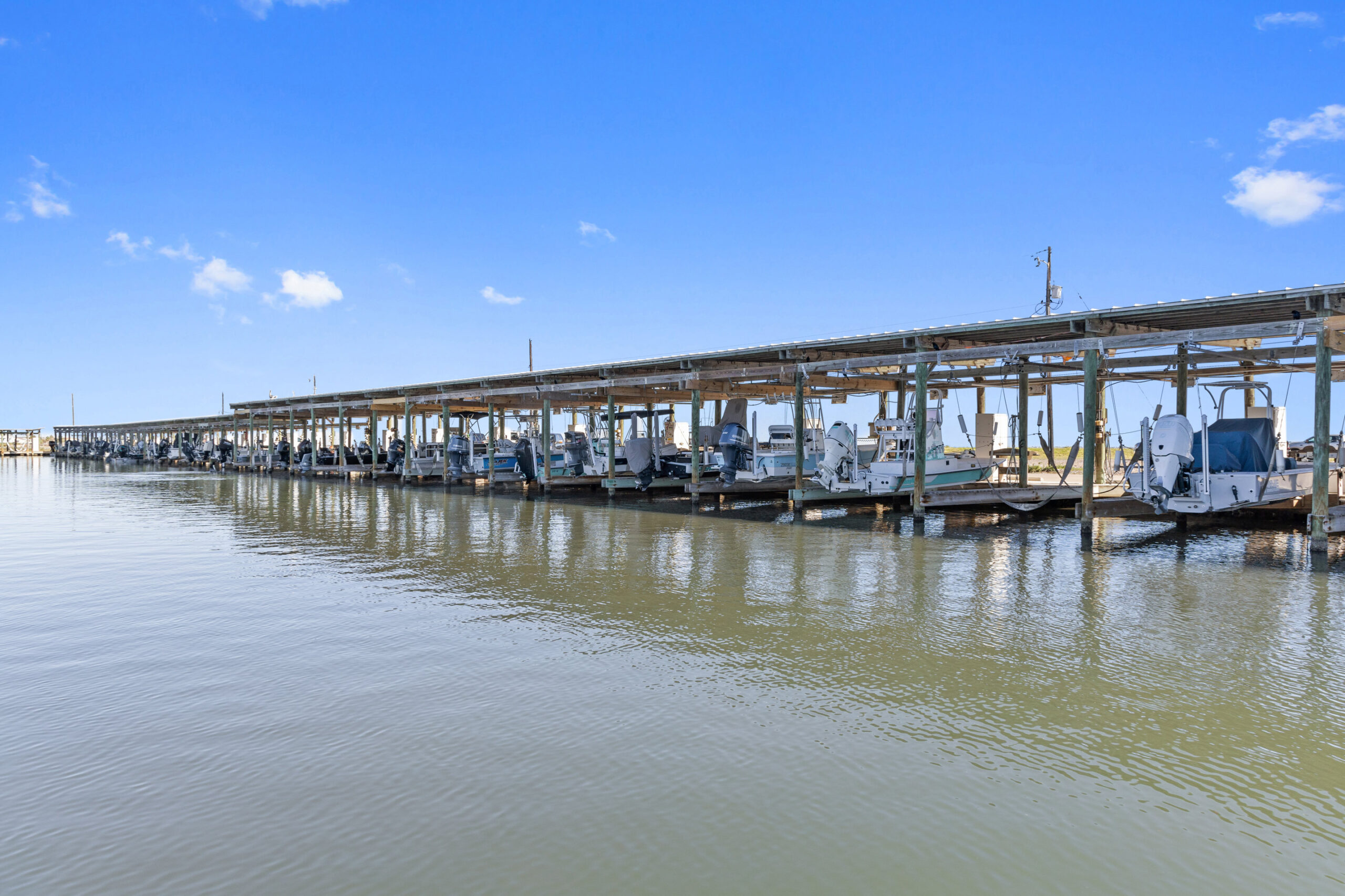 photo of boat slips on Bluffs Landing in the Laguna Madre