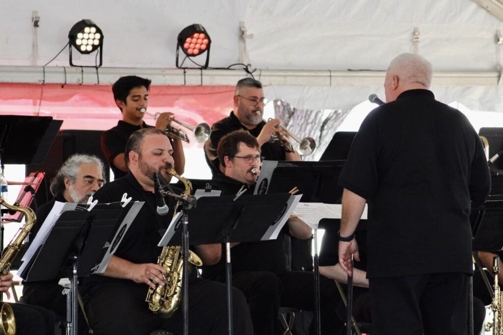 A close-up shot of the Coastal Bend Big Band during their debut performance at the 2023 Jazz Festival in Corpus Christi, Texas.