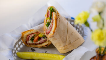 A wrap and pickle in a serving basket from PIK-NIK in Rockport, Texas.